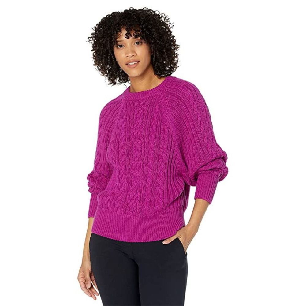 Cable-knit oversized Dolman Sleeve Sweater In Magenta (New without Tag)
